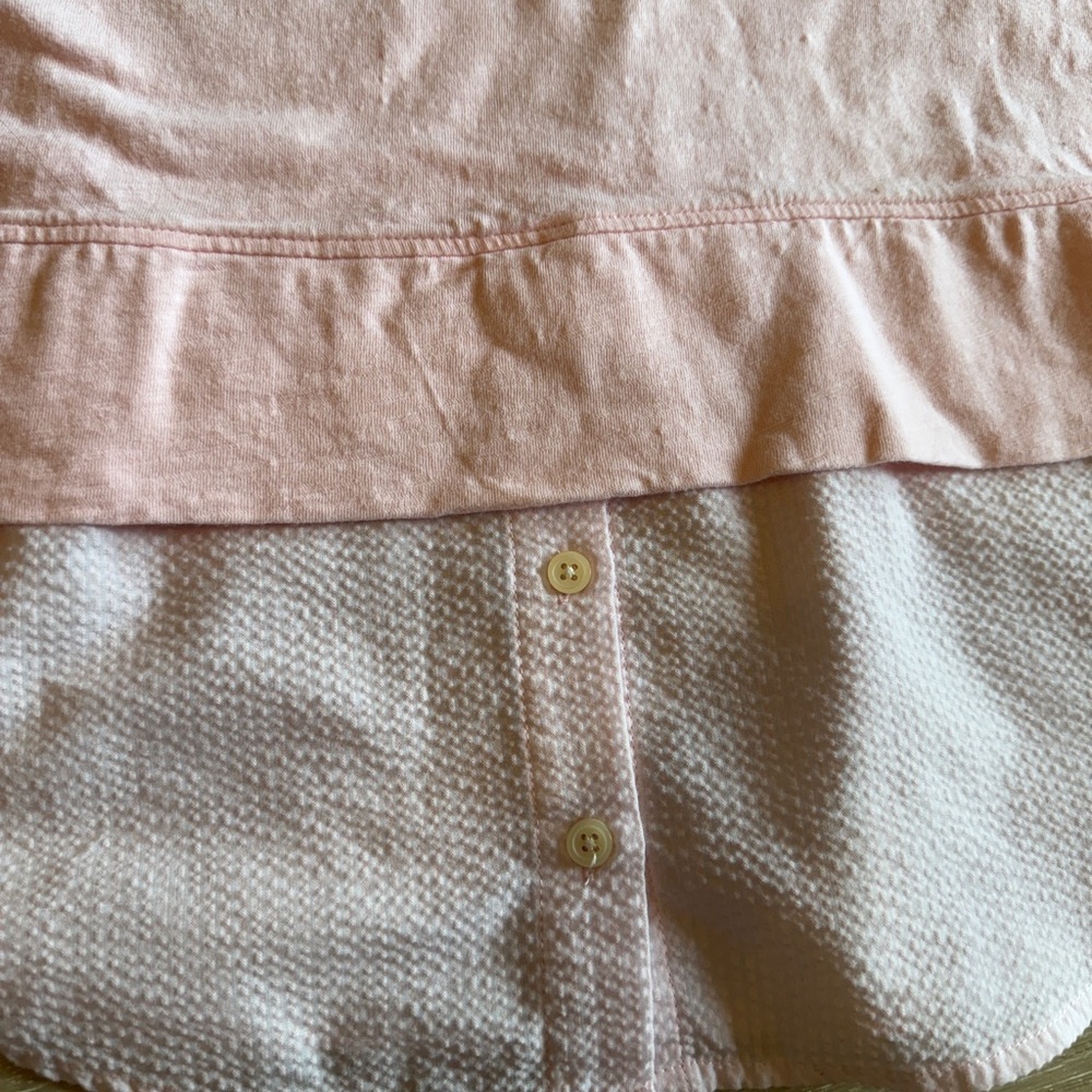 Ladies Pale Pink Layered-Look Long Sleeve Top with Faux Shirt Hem & Collar - Picture 5 of 12